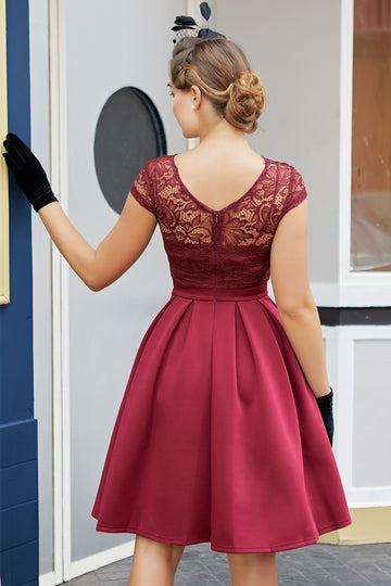 Borgonha Vestido Vintage de Renda